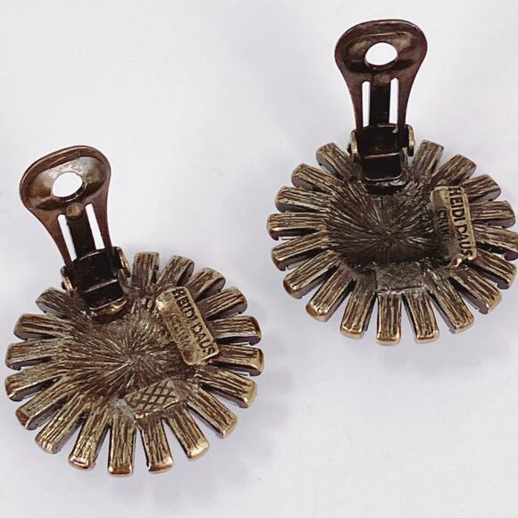 VTG Signed Heidi Daus Onyx Rhinestone Gold Tone Art Deco Revival Clip Earrings - Picture 9 of 10